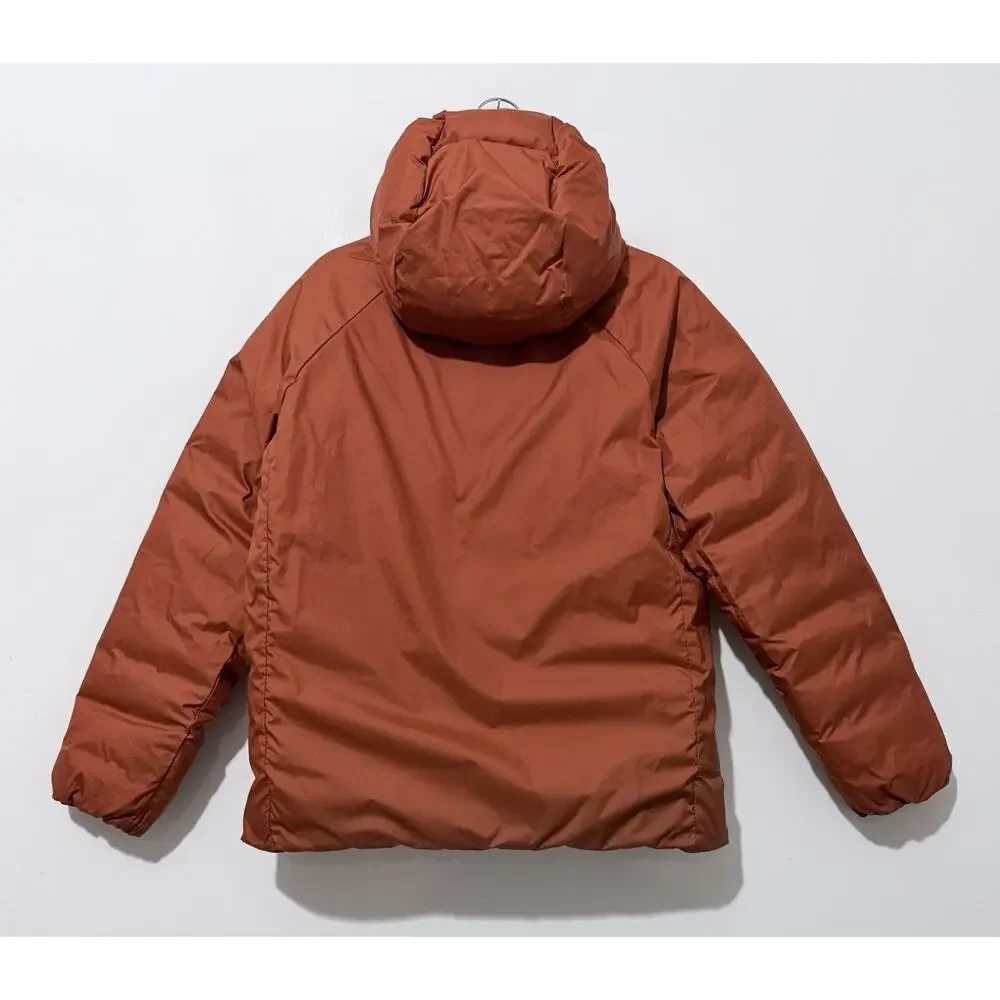 Patagonia Reversible Down Sweater Hoodie Boys Jacket M 10 Navy Brown Pockets